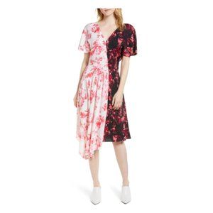 LEWIT Double Print Floral Stretch Silk Dress